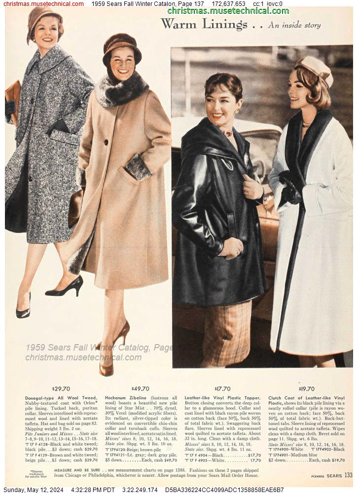 1959 Sears Fall Winter Catalog, Page 137