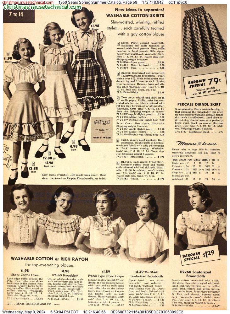 1950 Sears Spring Summer Catalog, Page 58