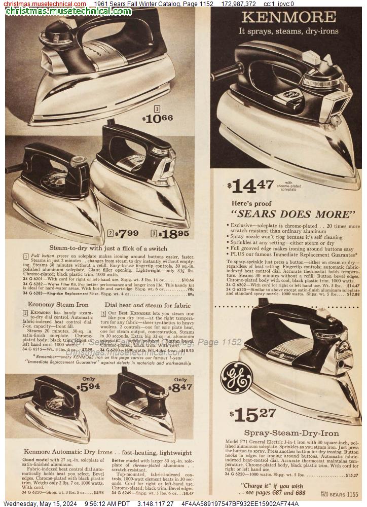 1961 Sears Fall Winter Catalog, Page 1152