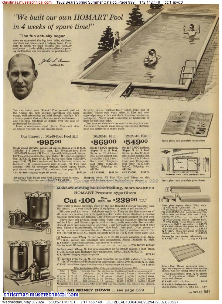 1962 Sears Spring Summer Catalog, Page 999