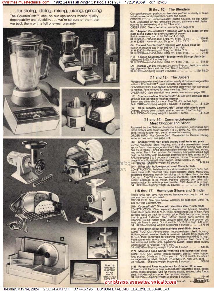 1982 Sears Fall Winter Catalog, Page 987