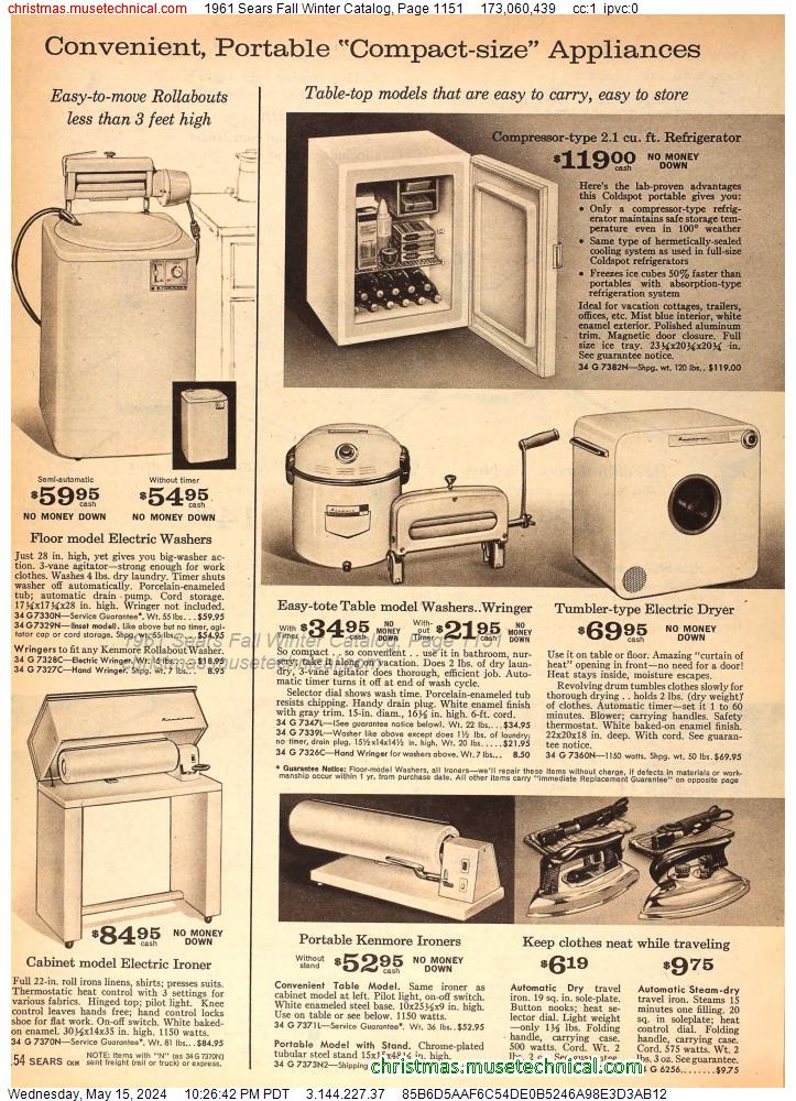1961 Sears Fall Winter Catalog, Page 1151