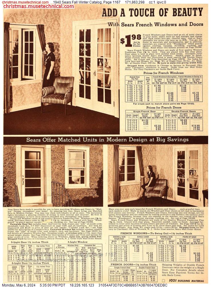 1940 Sears Fall Winter Catalog, Page 1167