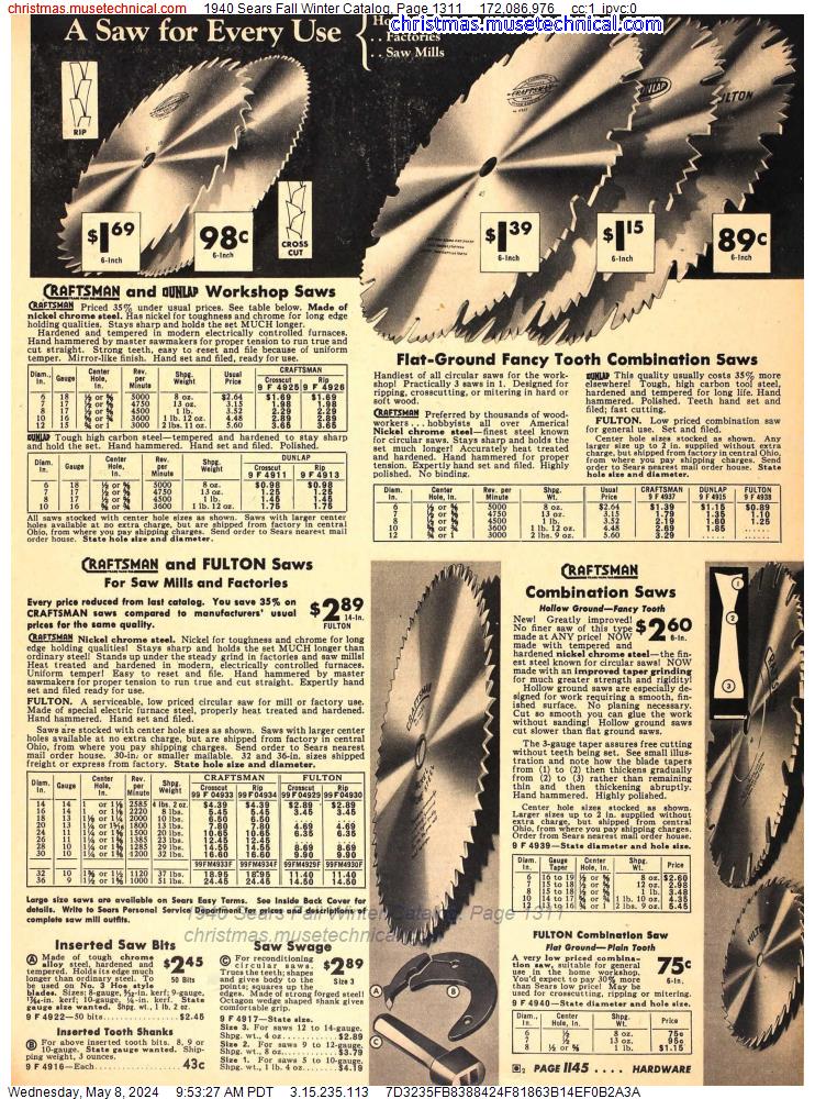1940 Sears Fall Winter Catalog, Page 1311