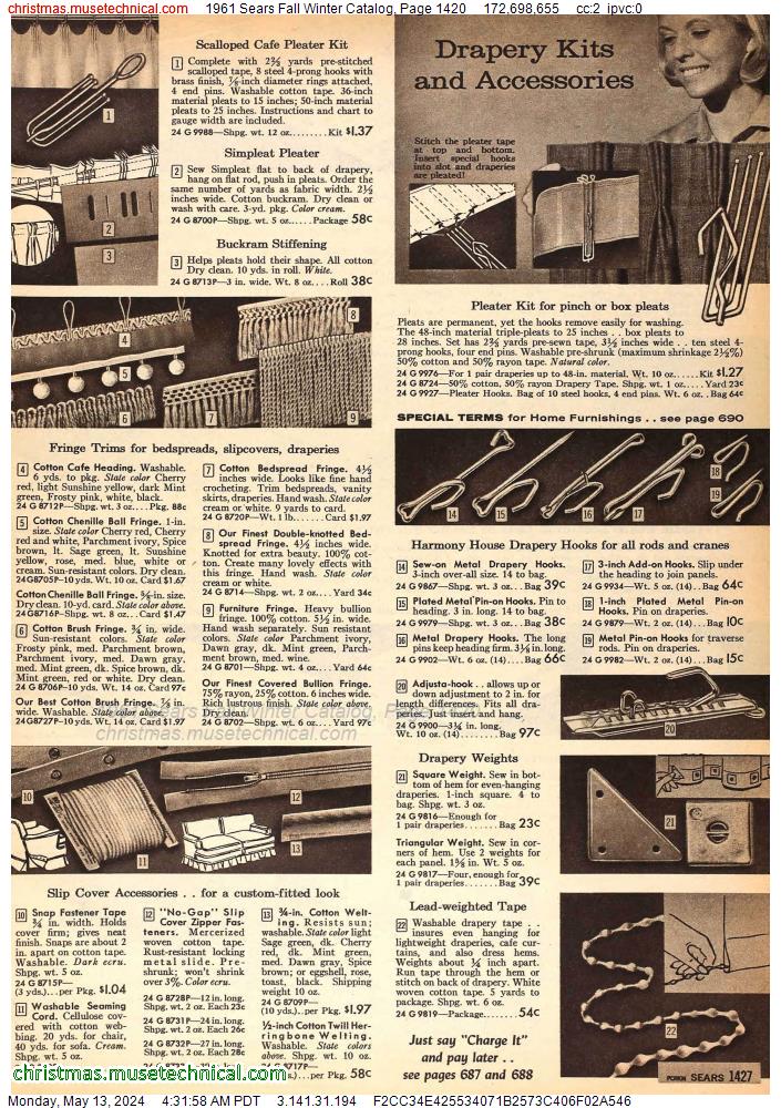 1961 Sears Fall Winter Catalog, Page 1420
