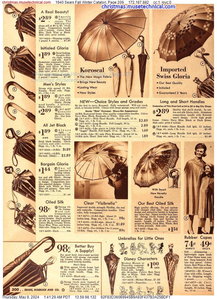 1940 Sears Fall Winter Catalog, Page 209