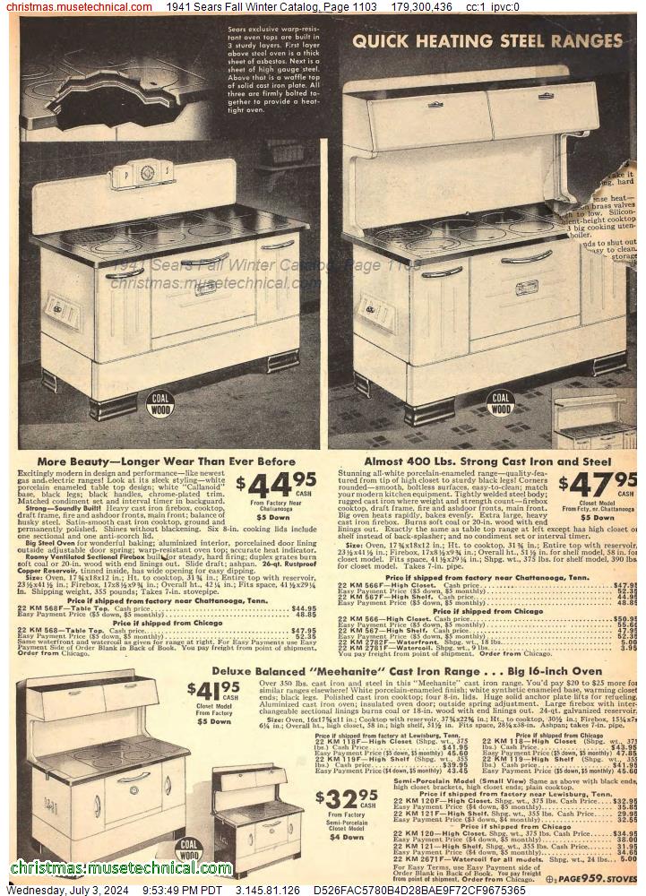 1941 Sears Fall Winter Catalog, Page 1103