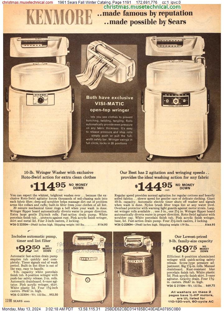 1961 Sears Fall Winter Catalog, Page 1191