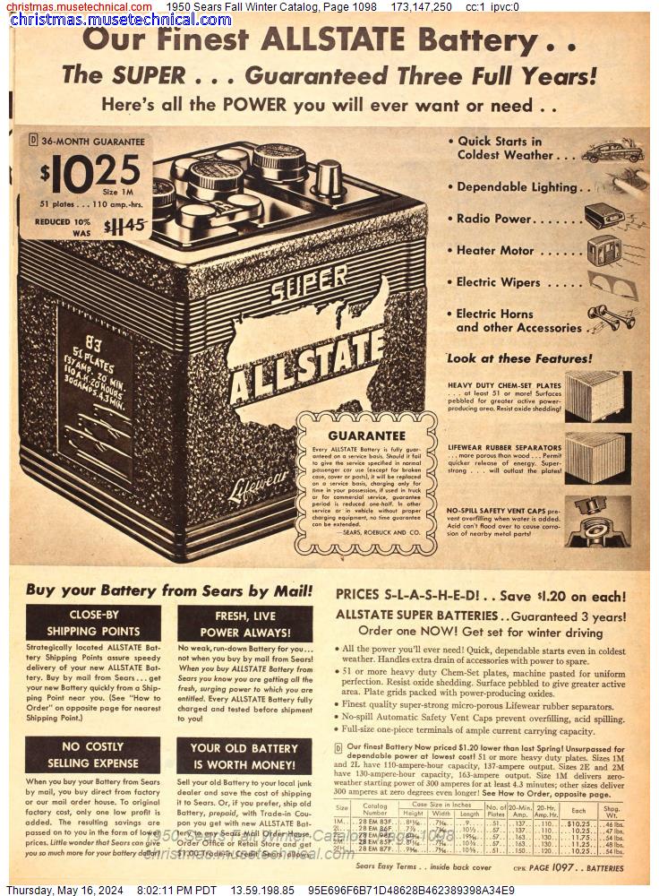 1950 Sears Fall Winter Catalog, Page 1098