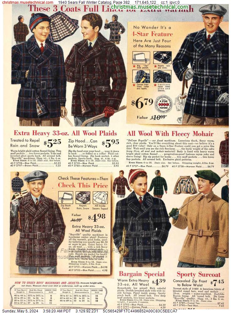 1940 Sears Fall Winter Catalog, Page 382