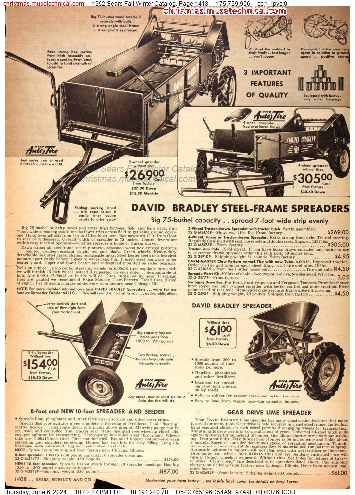 1952 Sears Fall Winter Catalog, Page 1418
