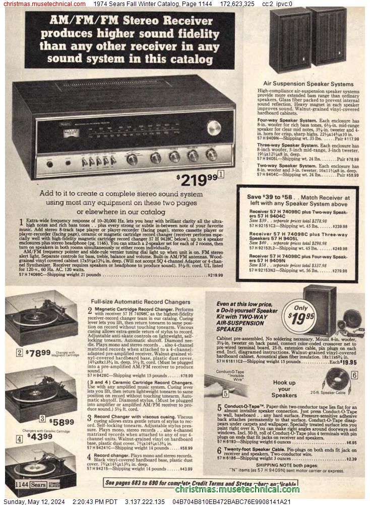 1974 Sears Fall Winter Catalog, Page 1144