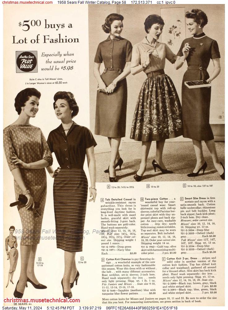 1958 Sears Fall Winter Catalog, Page 58