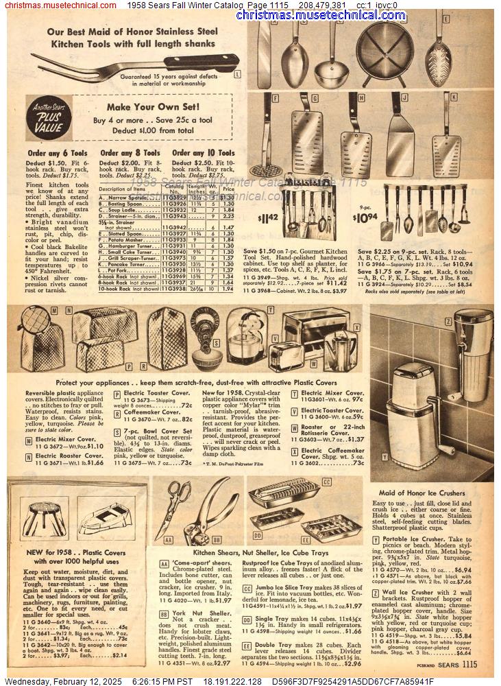 1958 Sears Fall Winter Catalog, Page 1115