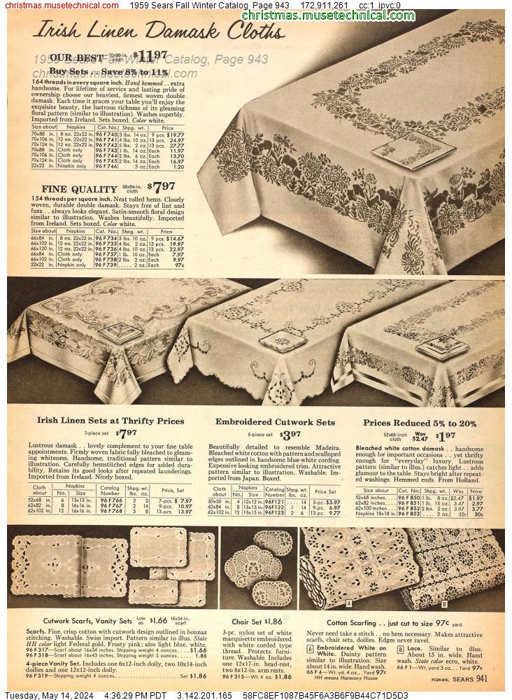 1959 Sears Fall Winter Catalog, Page 943