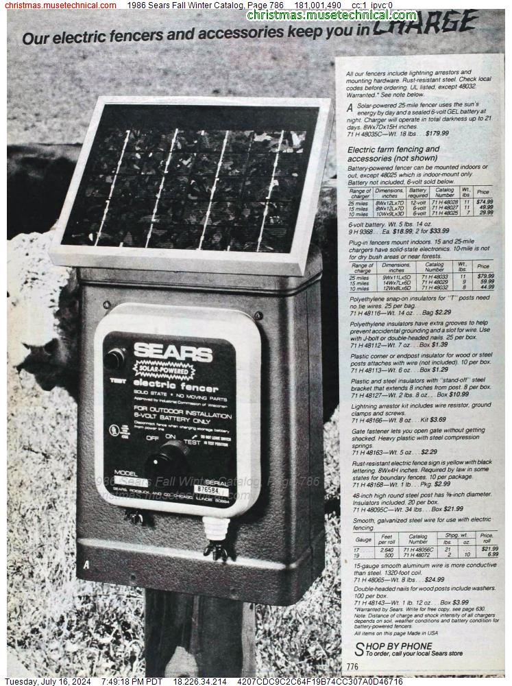 1986 Sears Fall Winter Catalog, Page 786