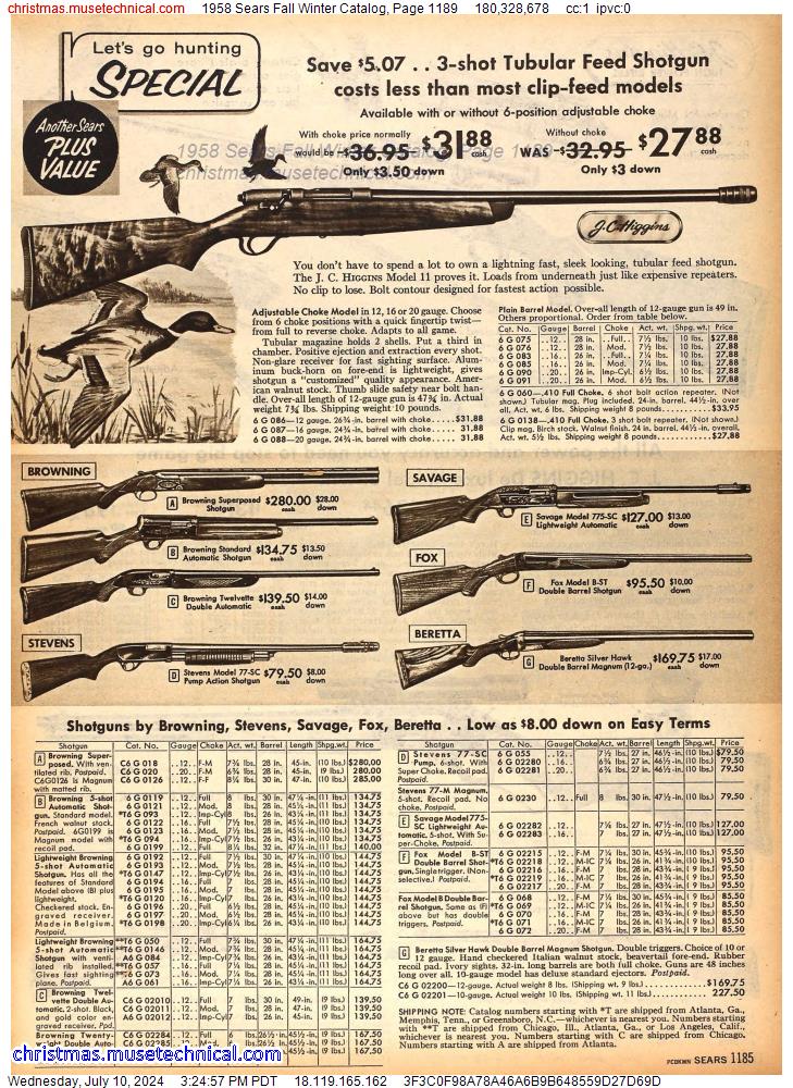 1958 Sears Fall Winter Catalog, Page 1189