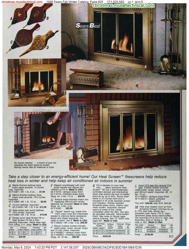 1986 Sears Fall Winter Catalog, Page 825