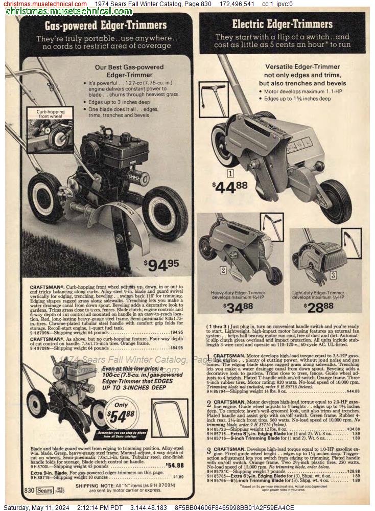 1974 Sears Fall Winter Catalog, Page 830