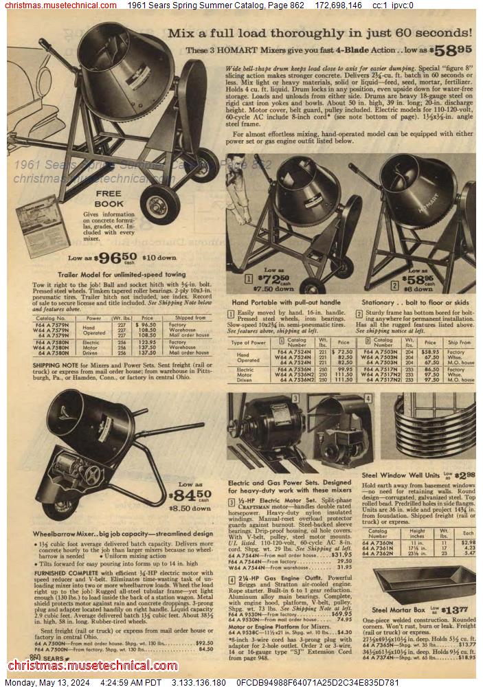 1961 Sears Spring Summer Catalog, Page 862