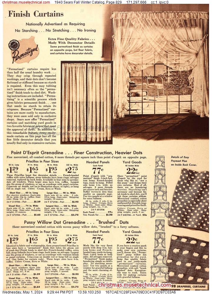 1940 Sears Fall Winter Catalog, Page 829