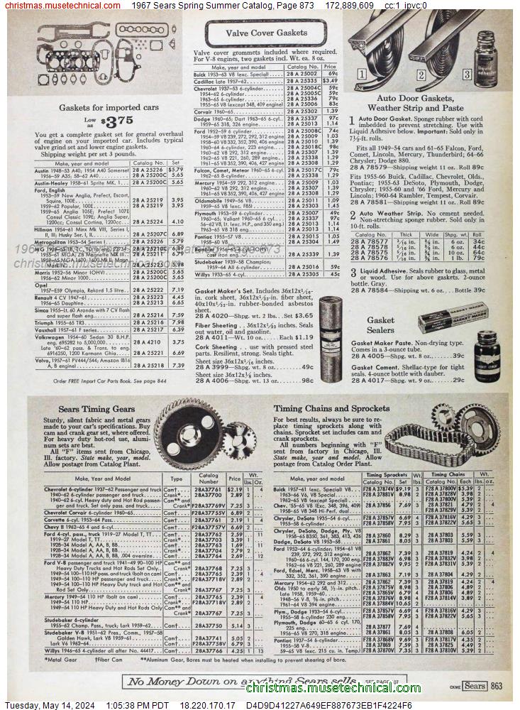 1967 Sears Spring Summer Catalog, Page 873