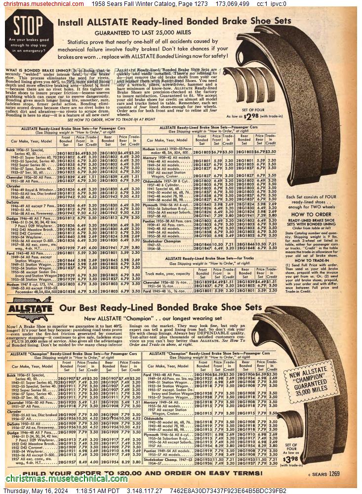 1958 Sears Fall Winter Catalog, Page 1273
