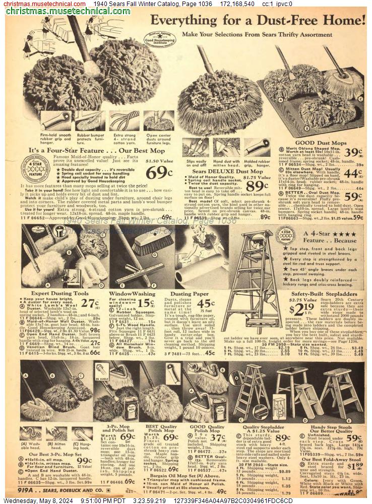 1940 Sears Fall Winter Catalog, Page 1036