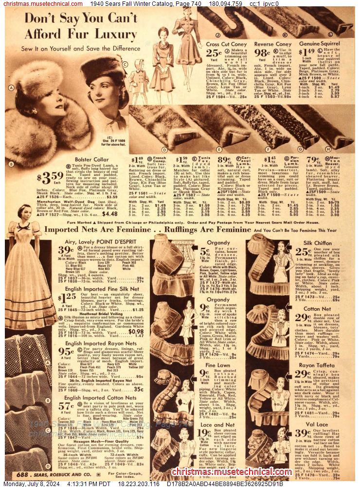 1940 Sears Fall Winter Catalog, Page 740