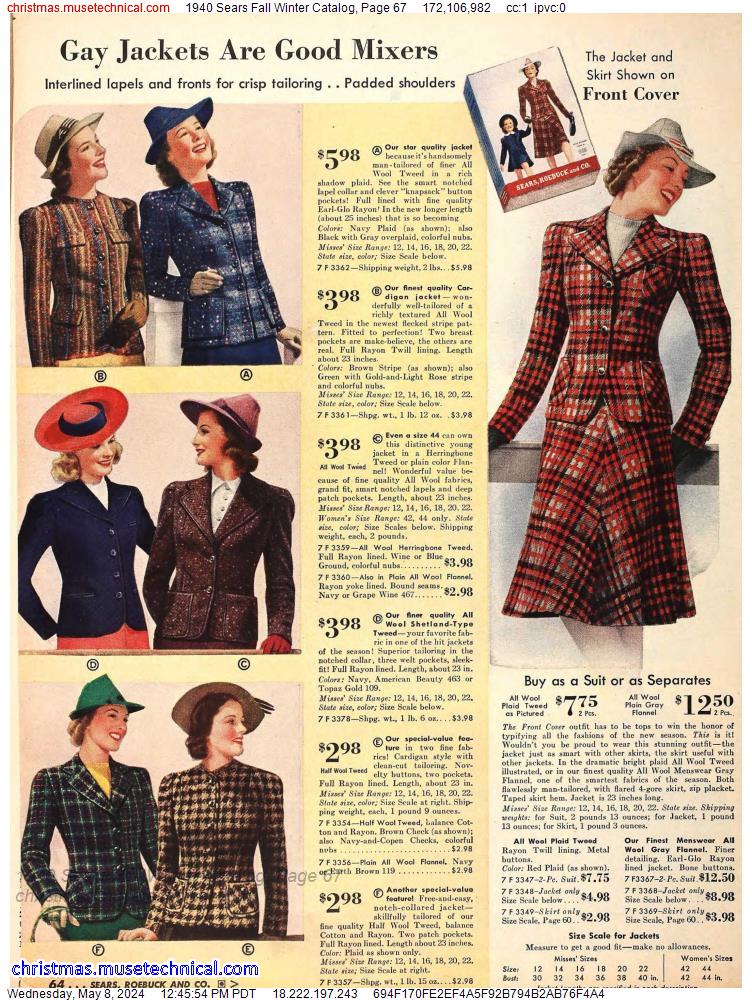 1940 Sears Fall Winter Catalog, Page 67