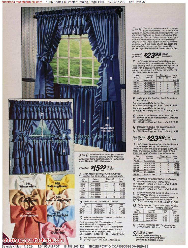 1986 Sears Fall Winter Catalog, Page 1194