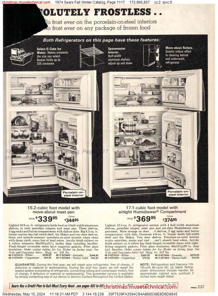 1974 Sears Fall Winter Catalog, Page 1117