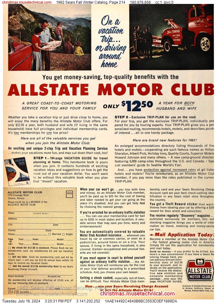 1962 Sears Fall Winter Catalog, Page 214