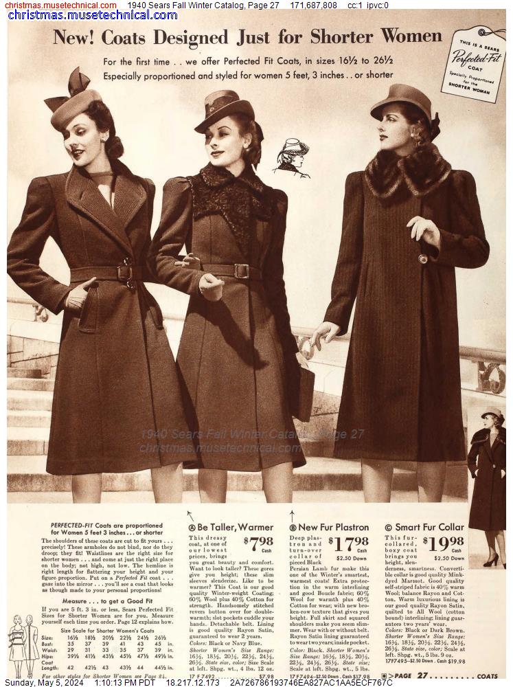 1940 Sears Fall Winter Catalog, Page 27