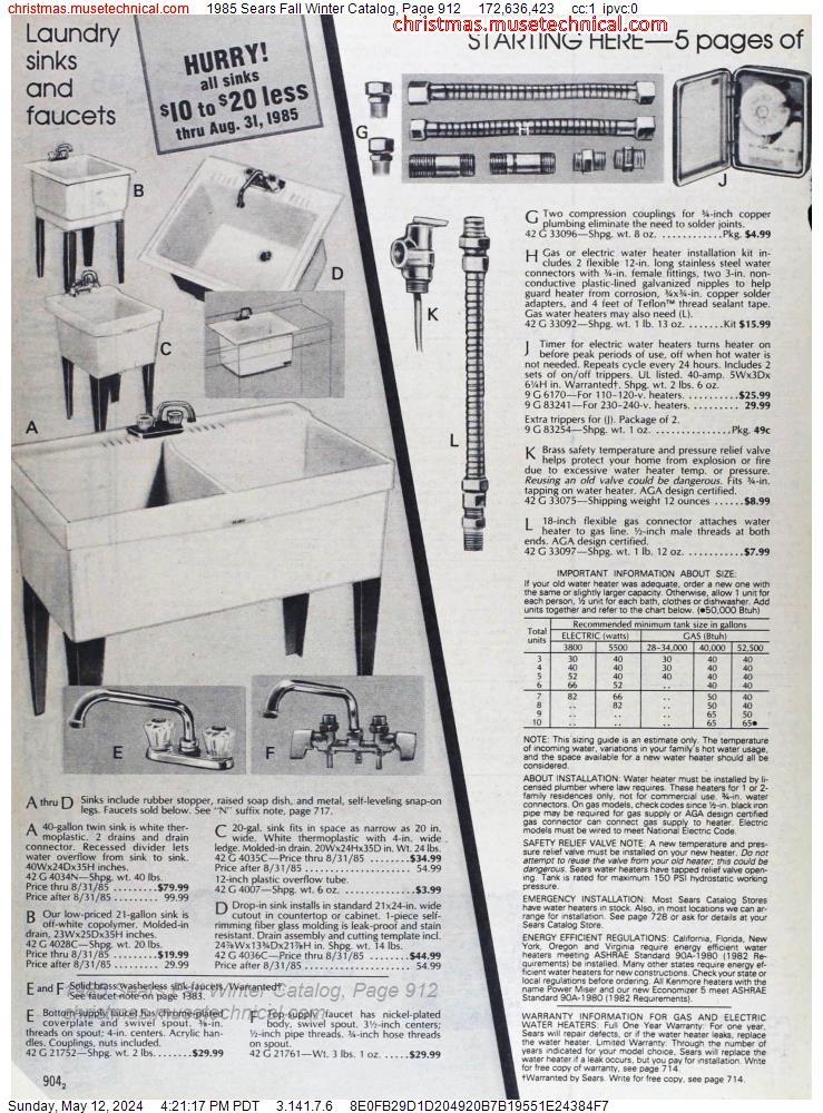 1985 Sears Fall Winter Catalog, Page 912