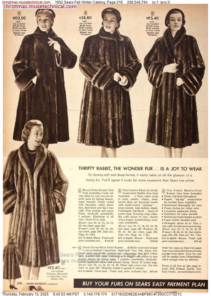 1952 Sears Fall Winter Catalog, Page 216