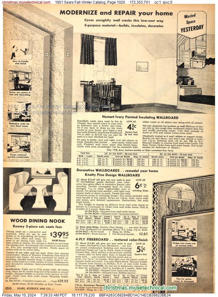 1951 Sears Fall Winter Catalog, Page 1020