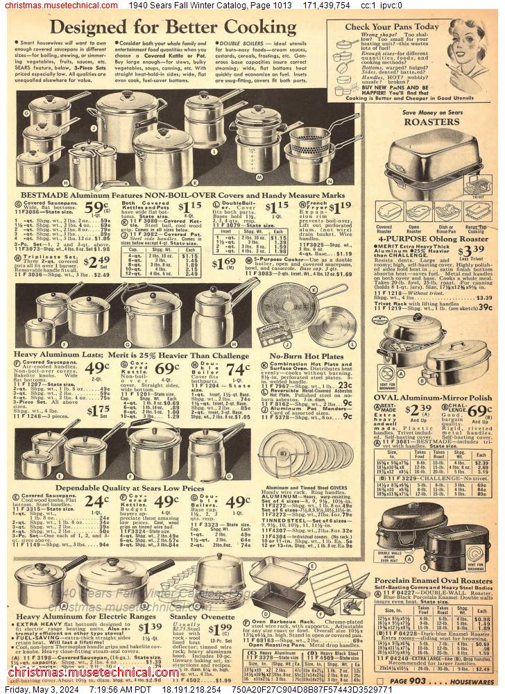 1940 Sears Fall Winter Catalog, Page 1013