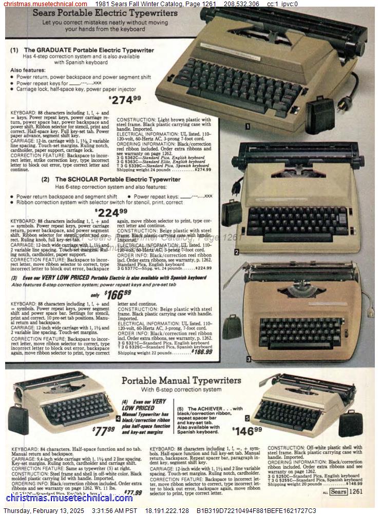 1981 Sears Fall Winter Catalog, Page 1261