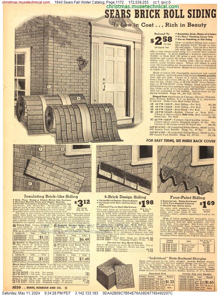 1940 Sears Fall Winter Catalog, Page 1172