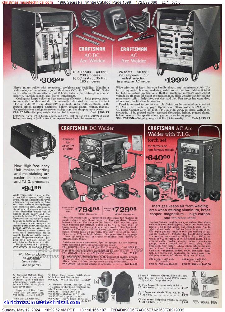 1966 Sears Fall Winter Catalog, Page 1099