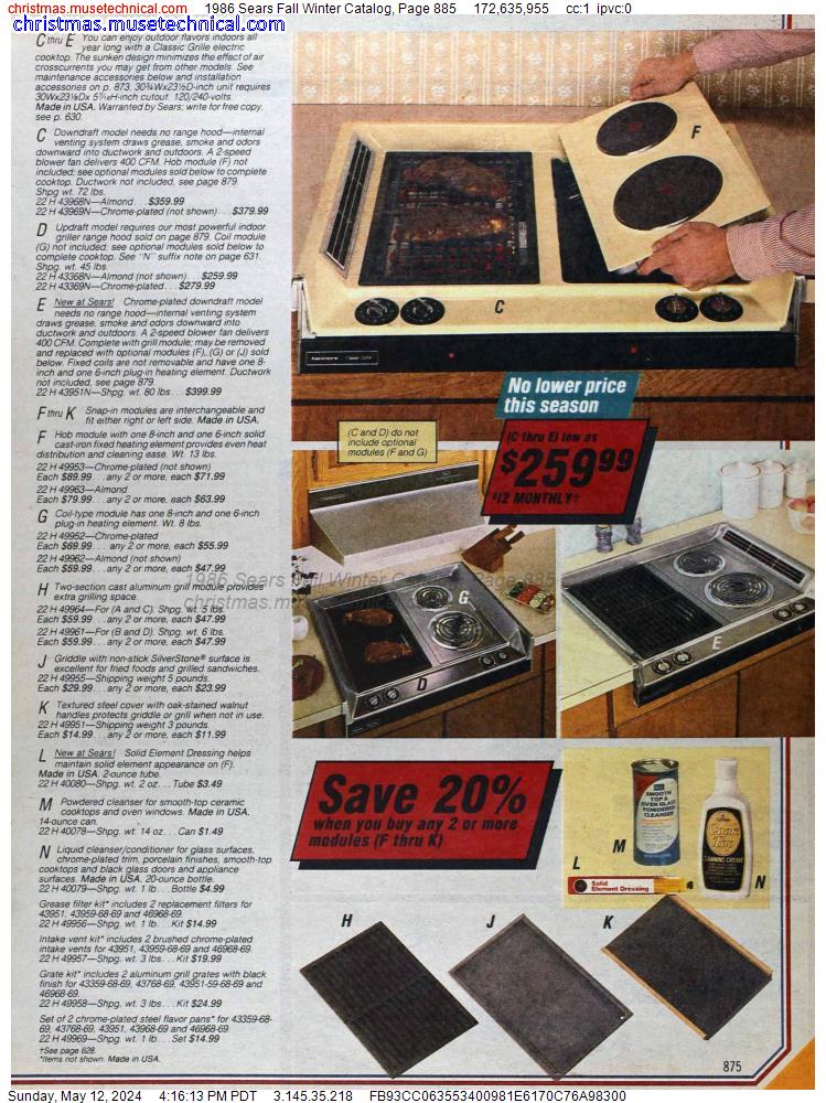 1986 Sears Fall Winter Catalog, Page 885