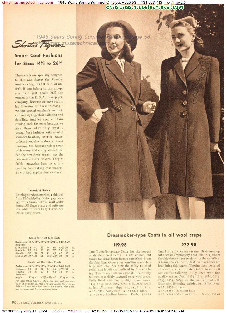 1945 Sears Spring Summer Catalog, Page 58