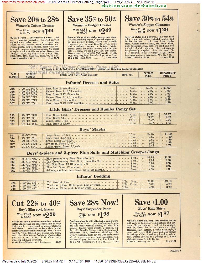 1961 Sears Fall Winter Catalog, Page 1490