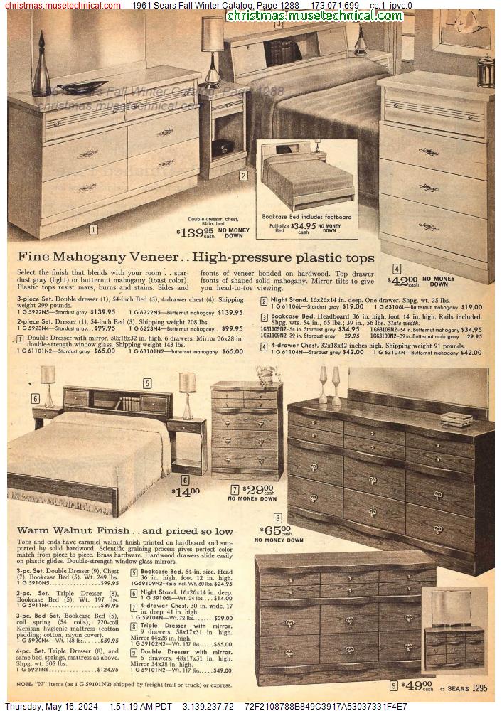 1961 Sears Fall Winter Catalog, Page 1288