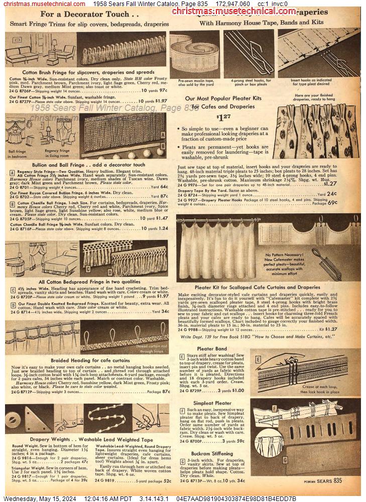 1958 Sears Fall Winter Catalog, Page 835