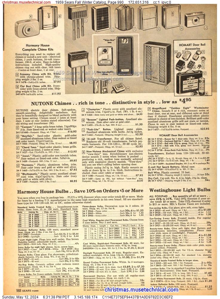 1959 Sears Fall Winter Catalog, Page 990