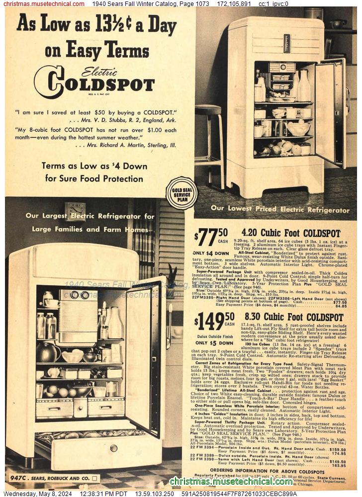 1940 Sears Fall Winter Catalog, Page 1073