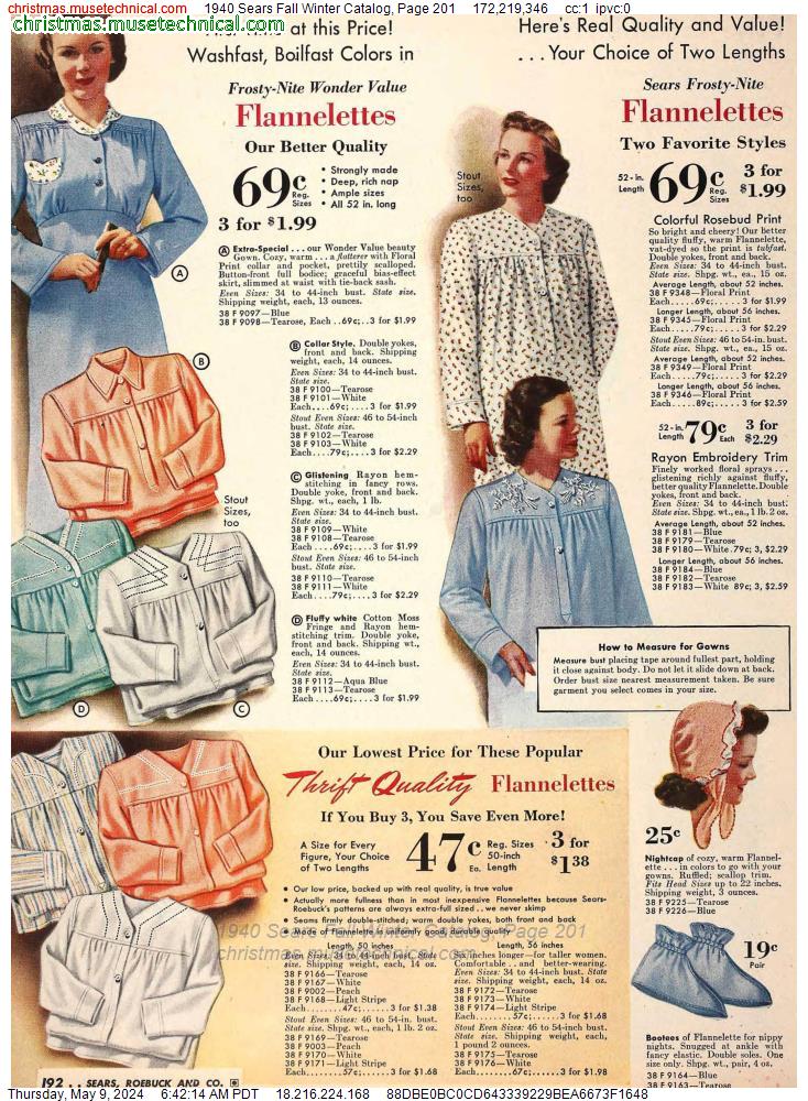 1940 Sears Fall Winter Catalog, Page 201