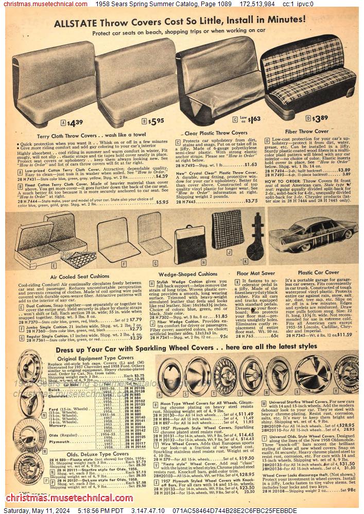 1958 Sears Spring Summer Catalog, Page 1089